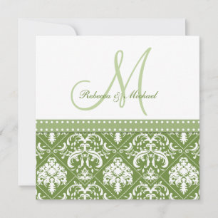 Convites Vintage verde-oliva e branco com monograma
