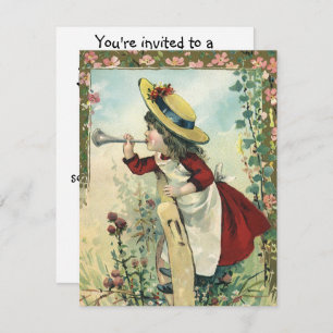 Convites Vintage Victorian Child, Girl Bugle Festa de anive