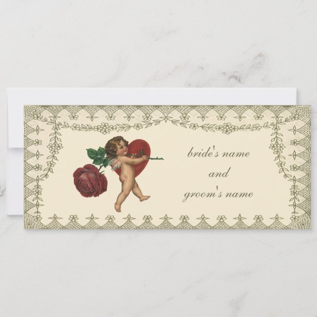 Convites Vintage Victorian Cupid Heart Invitation (Frente)