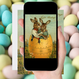 Convites Vintage Victorian Easter Bunnies em um Ovo Dourado