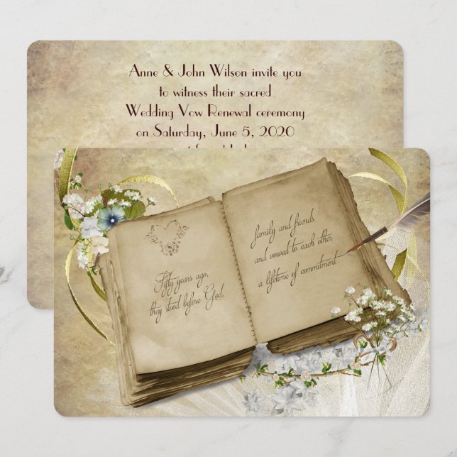 Convites Vintage Vintage Vow Renewal (Frente/Verso)