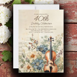 Convites Vintage Violin Dusty Blue Flowers aniversário de 4<br><div class="desc">Convite de festas elegante e vintage para mulheres desenhadas com um violino sentado entre flores poeirentas, azuis e creme e verde. Personalize acrescentando o nome da convidada de honra, sua idade e suas informações de partido. Entre em contato conosco para obter ajuda com a personalização ou para solicitar produtos correspondentes....</div>