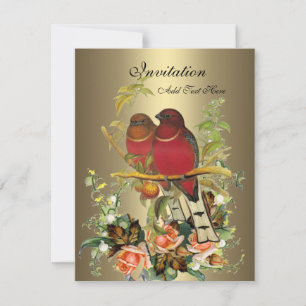 Convites Vintage Vitoriano Bonito Floral Aves Bronze
