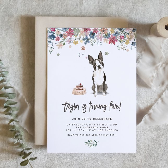 Convites Vintage Watercolor Boston Terrier Dog Birthday (Celebrate your furry friend’s special day with our charming dog birthday invitation.)