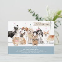 Vintage Watercolor Cute Dogs Blue Birthday