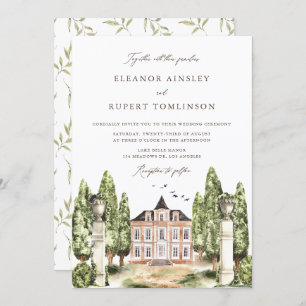 Convites Vintage Watercolor English Manor Wedding