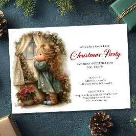 Convites Vintage watercolor girl awaiting Santa Christmas