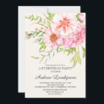 Convites Vintage Watercolor Peonies Aniversário<br><div class="desc">Convite personalizável com cor d'água rosa e peonias embebidas,  bem como outras flores e folhagem em fundo de marfim. Convite perfeito para festas de primavera e jardim.</div>