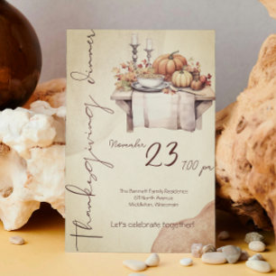 Convites Vintage Watercolor Pumpkin Spice Boho Ação de Graç