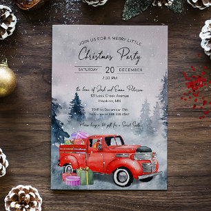 Convites Vintage Watercolor Red Christmas Truck Party