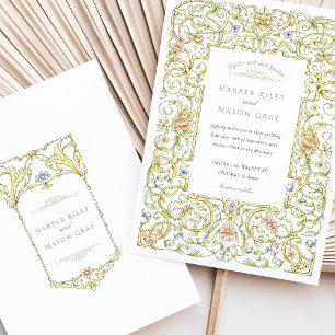 Convites Vintage Watercolor Rococo Frame Wedding