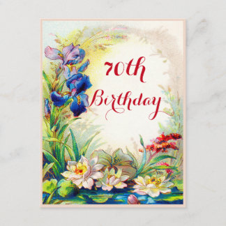 Convites vintage Waterlilies do aniversário do 70 e flores