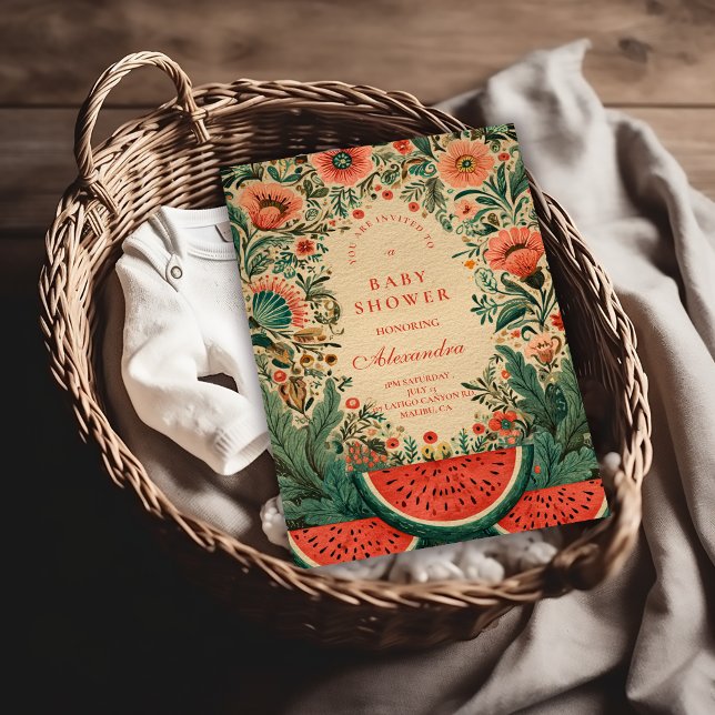 Convites Vintage Watermelon Garden Botanical Baby Shower (Criador carregado)