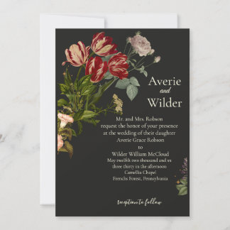 Convites Vintage wedding invitation with a dark floral patt