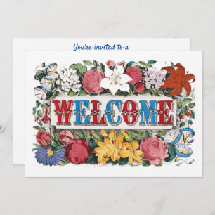 Convites Vintage WELCOME Flowers Partido do Aquecimento Fam