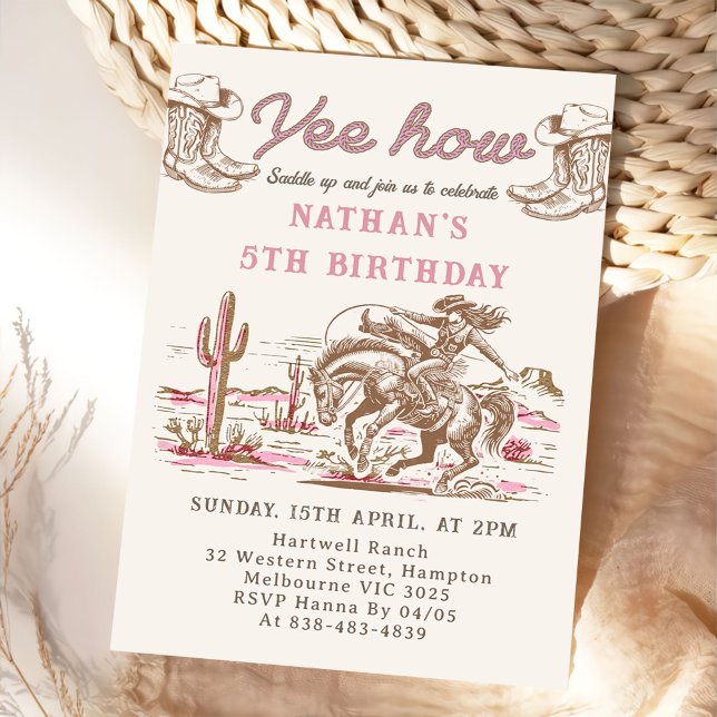 Convites Vintage Western Cowboy Birthday Invitation  (Criador carregado)