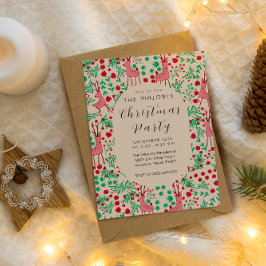 Convites Vintage Whimsical Pink Reindeer, Christmas Pattern