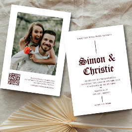 Convites Vintage White Burgundy Photo QR Code Wedding