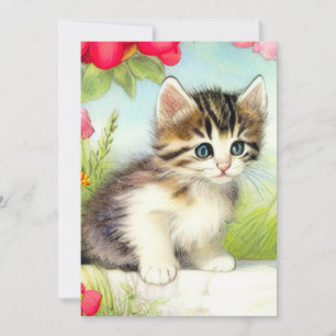 Convites Vintage White e Brown Kitten com Flores