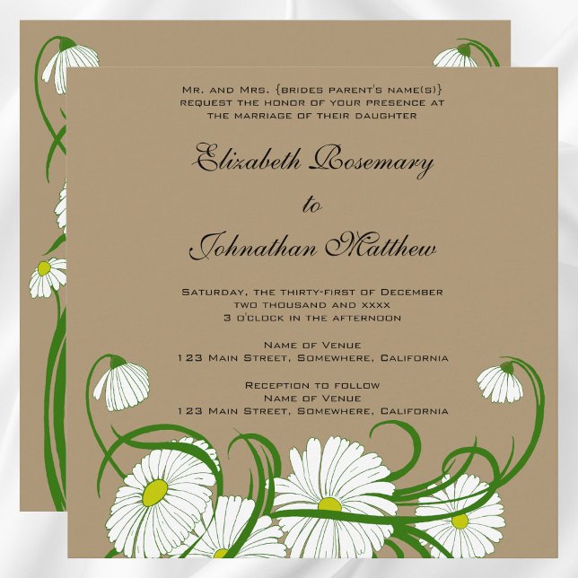 Convites Vintage White Gerber Daisy Flowers (Vintage White Gerber Daisy Flowers Wedding Set Invitation)