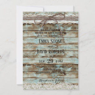 Convites Vintage White Lace & Twine Rustic Barn Weding