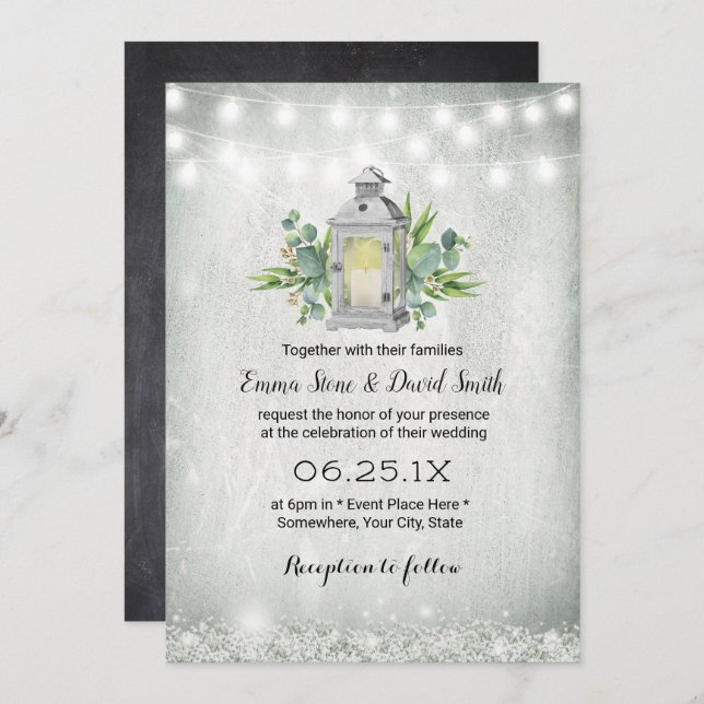 Convites Vintage White Lanterna Rustic String Luz Casamento (Frente/Verso)