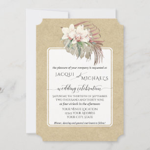 Convites Vintage White Orchid Foliage Tropical Floral Kraft