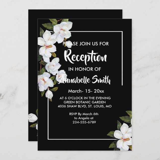Convites Vintage White Rose Reception (Frente/Verso)