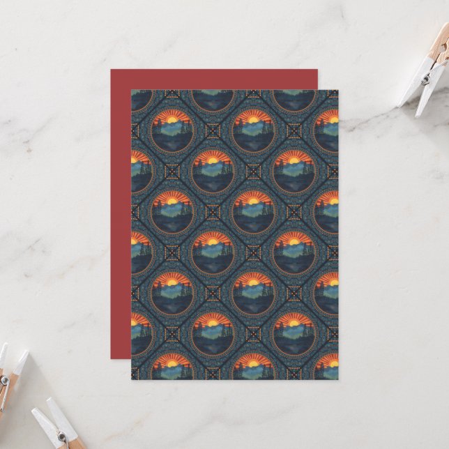 Convites Vintage Wilderness Sunset Mandala (Frente/Verso In Situ)