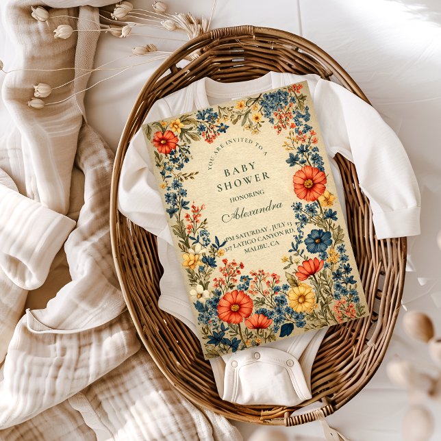 Convites Vintage Wildflower Botanical Baby Shower (Criador carregado)