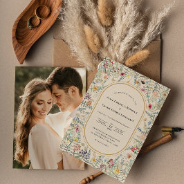 Convites Vintage Wildflower Fern Beige Foto de Casamento