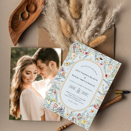 Convites Vintage Wildflower Fern Dusty Foto de Casamento Az