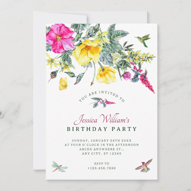 Convites Vintage Wildflower Floral Buquê (Frente)