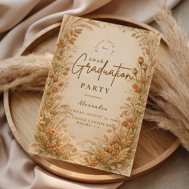 Convites Vintage Wildflower Graduation Party (Criador carregado)