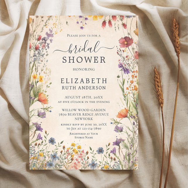 Convites Vintage Wildflowers Garden Bridal Shower (Criador carregado)