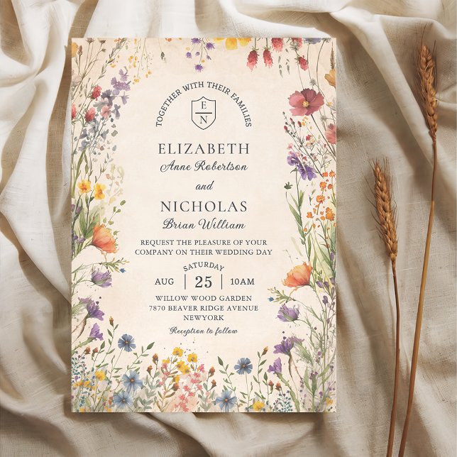 Convites Vintage Wildflowers Garden Wedding Invitation (Criador carregado)
