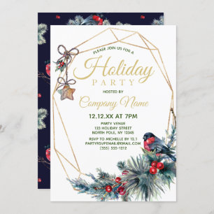 Convites Vintage Winter Bird Pine Corporate Holiday Party