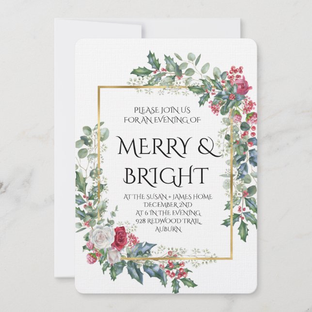 Convites Vintage Winter Botanical Christmas Elegance (Frente)