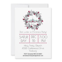 Vintage Winter Church Scende com a coroa de Natal