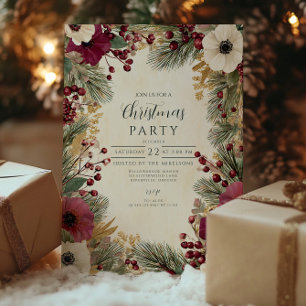 Convites Vintage Winter Floral Felry Christmas
