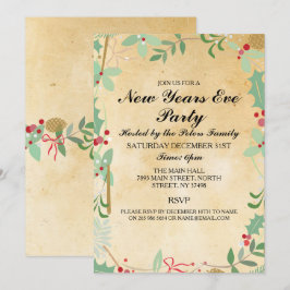 Convites Vintage Winter Foliage New Year Eve Convida