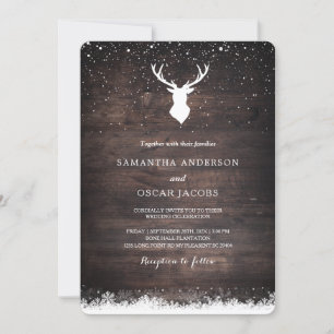 Convites Vintage Winter Simple Deer & Snowflaks Wedding Inv