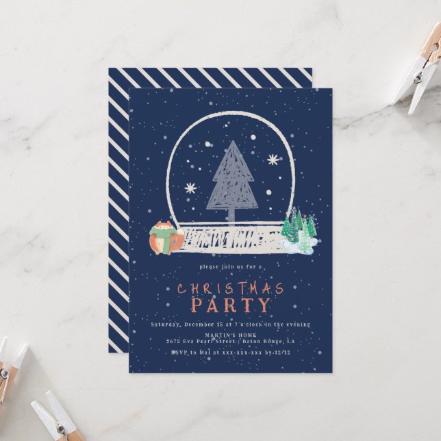 Convites Vintage Winter Snow Night Christmas Party (Frente/Verso In Situ)