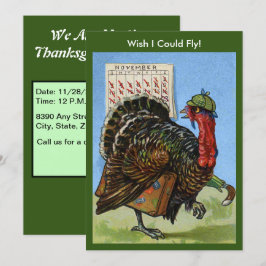 Convites Vintage Wish I Could Fly Thanksgiving Turkey, ZPR