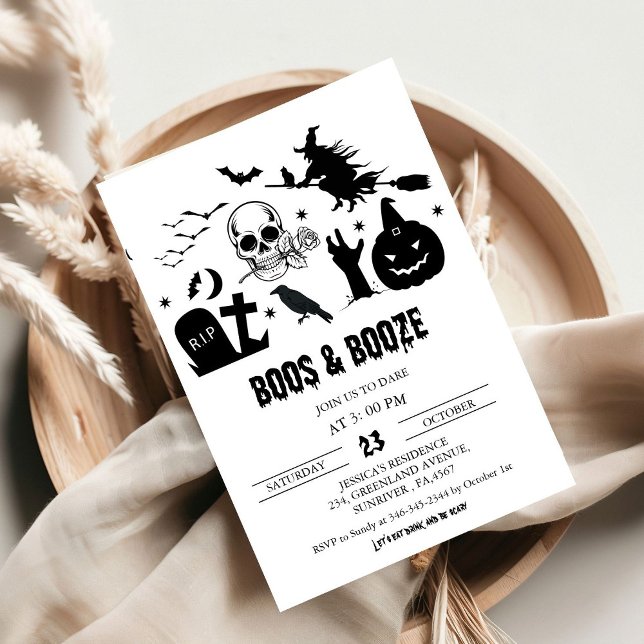 Convites Vintage Witch Halloween Boss & Booze Party (Criador carregado)