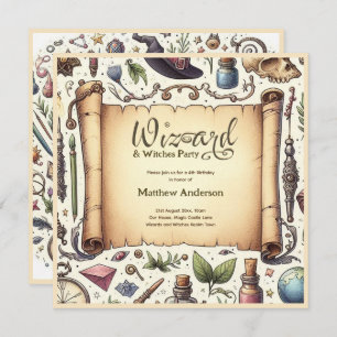 Convites Vintage Wizard Witts Party Magical Wands Hats