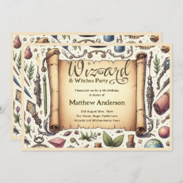 Convites Vintage Wizard Witts Party Magical Wands Hats