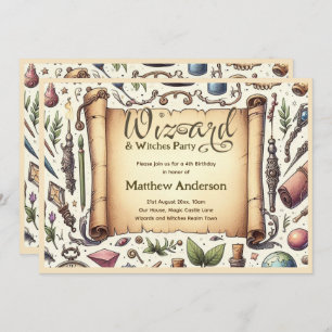 Convites Vintage Wizard Witts Party Magical Wands Hats