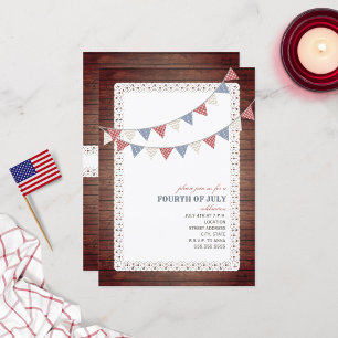 Convites Vintage Wood Red White & Blue Bunting 4 de julho