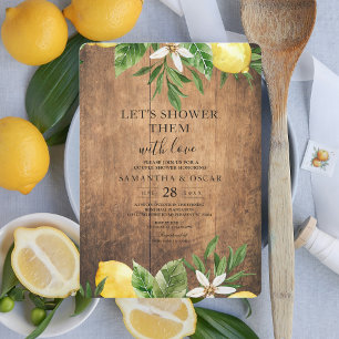Convites Vintage Wood Watercolor Lemons Amarelos e Folha